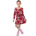 Red ethnic flowers Kids  Long Sleeve Velvet Dress View1