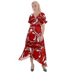 Red Ethnic Flowers Cross Front Sharkbite Hem Maxi Dress by Eskimos