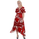 Red ethnic flowers Cross Front Sharkbite Hem Maxi Dress View1