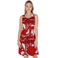 Red Ethnic Flowers Knee Length Skater Dress With Pockets by Eskimos