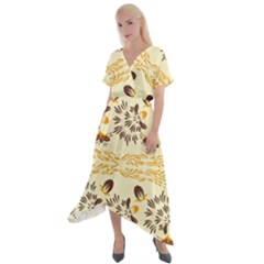 Decorative Flowers Cross Front Sharkbite Hem Maxi Dress by Eskimos