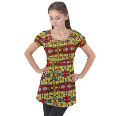 Leaves Pattern Puff Sleeve Tunic Top by ExtraAwesomeSauce