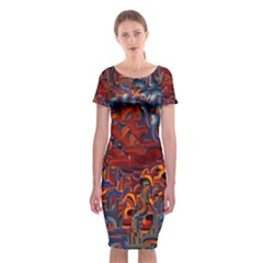 Phoenix In The Rain Abstract Pattern Classic Short Sleeve Midi Dress by CrypticFragmentsDesign