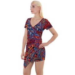 Phoenix In The Rain Abstract Pattern Short Sleeve Asymmetric Mini Dress by CrypticFragmentsDesign