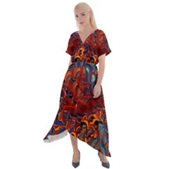 Phoenix In The Rain Abstract Pattern Cross Front Sharkbite Hem Maxi Dress by CrypticFragmentsDesign