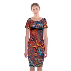 Phoenix Rising Colorful Abstract Art Classic Short Sleeve Midi Dress by CrypticFragmentsDesign