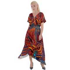 Phoenix Rising Colorful Abstract Art Cross Front Sharkbite Hem Maxi Dress by CrypticFragmentsDesign