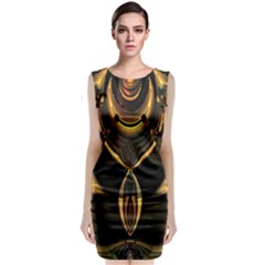 Black And Gold Abstract Line Art Pattern Classic Sleeveless Midi Dress by CrypticFragmentsDesign