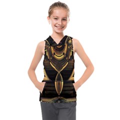 Black And Gold Abstract Line Art Pattern Kids  Sleeveless Hoodie by CrypticFragmentsDesign