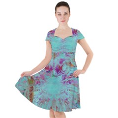 Retro Hippie Abstract Floral Blue Violet Cap Sleeve Midi Dress by CrypticFragmentsDesign