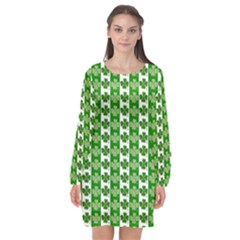 Clover Leaf Shamrock St Patricks Day Long Sleeve Chiffon Shift Dress  by Dutashop