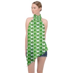 Clover Leaf Shamrock St Patricks Day Halter Asymmetric Satin Top by Dutashop