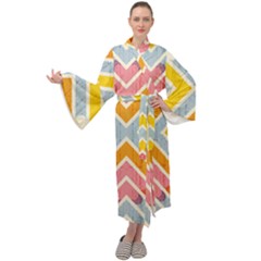 Line Pattern Cross Print Repeat Maxi Velour Kimono by Dutashop