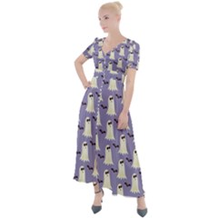 Halloween Ghost Bat Button Up Short Sleeve Maxi Dress by Dutashop