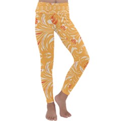 Orange Pattern Kids  Lightweight Velour Classic Yoga Leggings by Eskimos