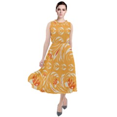 Orange Pattern Round Neck Boho Dress by Eskimos