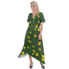 Yellow Flowers Cross Front Sharkbite Hem Maxi Dress by Eskimos