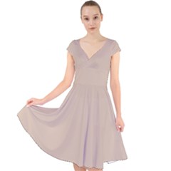 Frosted Almond Cap Sleeve Front Wrap Midi Dress by FabChoice