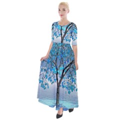 Crystal Blue Tree Half Sleeves Maxi Dress by icarusismartdesigns