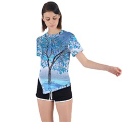 Crystal Blue Tree Asymmetrical Short Sleeve Sports Tee by icarusismartdesigns