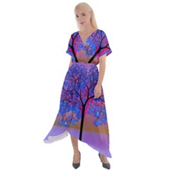 Tree Sunset Cross Front Sharkbite Hem Maxi Dress by icarusismartdesigns