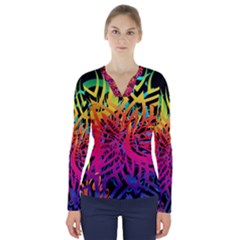 Abstract Jungle V-neck Long Sleeve Top by icarusismartdesigns