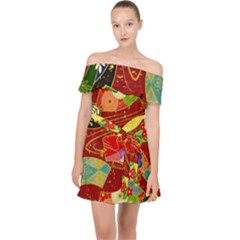 Floral Abstract Off Shoulder Chiffon Dress by icarusismartdesigns