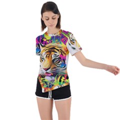 Tiger In The Jungle Asymmetrical Short Sleeve Sports Tee by icarusismartdesigns