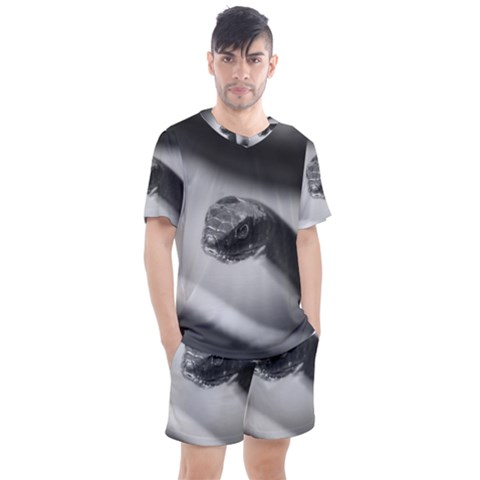 Black And White Snake Men s Mesh Tee And Shorts Set by ExtraAwesomeSauce