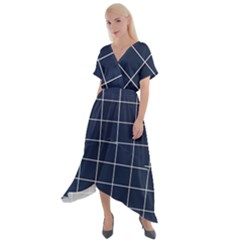 Blue Buffalo Plaid Cross Front Sharkbite Hem Maxi Dress by goljakoff