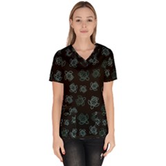 Blue Turtles On Black Women s V-neck Scrub Top by contemporary