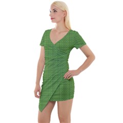 Green Knitted Pattern Short Sleeve Asymmetric Mini Dress by goljakoff