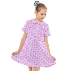 Hexagonal Pattern Unidirectional Kids  Short Sleeve Shirt Dress by Dutashop