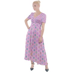 Hexagonal Pattern Unidirectional Button Up Short Sleeve Maxi Dress by Dutashop