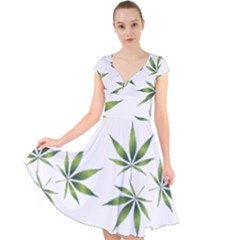 Cannabis Curative Cut Out Drug Cap Sleeve Front Wrap Midi Dress by Dutashop