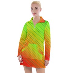 Orange Green Gradient Hunter Women s Long Sleeve Casual Dress by Dutashop