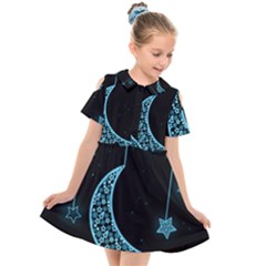 Moon Star Neon Wallpaper Kids  Short Sleeve Shirt Dress by Dutashop