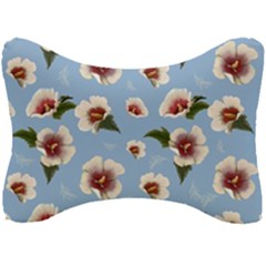 Delicate Hibiscus Flowers On A Blue Background Seat Head Rest Cushion by SychEva