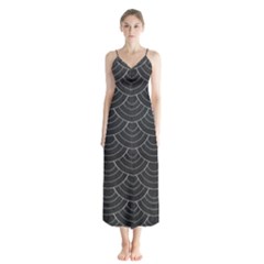 Black Sashiko Pattern Button Up Chiffon Maxi Dress by goljakoff