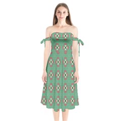 Mushrooms In The Meadow  Shoulder Tie Bardot Midi Dress by SychEva