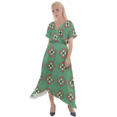 Mushrooms In The Meadow  Cross Front Sharkbite Hem Maxi Dress by SychEva