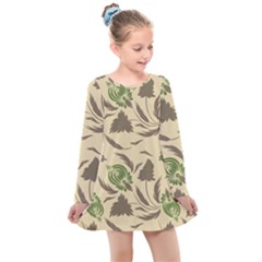 Folk Floral Pattern  Flowers Print  Kids  Long Sleeve Dress by Eskimos