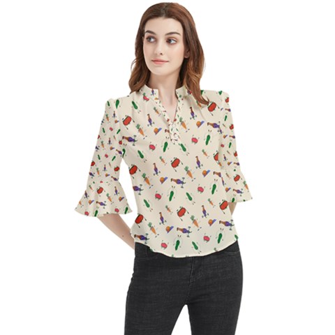 Vegetables Athletes Loose Horn Sleeve Chiffon Blouse by SychEva