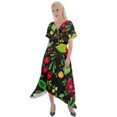 Russian Khokhloma Cross Front Sharkbite Hem Maxi Dress by goljakoff