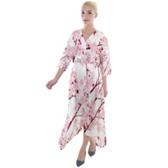 Fleurs De Cerisier Quarter Sleeve Wrap Front Maxi Dress by kcreatif