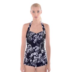 Fleurs De Cerisier Noir & Blanc Boyleg Halter Swimsuit  by kcreatif