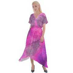 Purple Space Paint Cross Front Sharkbite Hem Maxi Dress by goljakoff