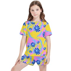 Folk Floral Pattern  Abstract Flowers Print  Seamless Pattern Kids  Tee And Sports Shorts Set by Eskimos