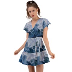 Blue Ice Mountain Flutter Sleeve Wrap Dress by goljakoff