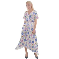 Watercolor Dandelions Cross Front Sharkbite Hem Maxi Dress by SychEva